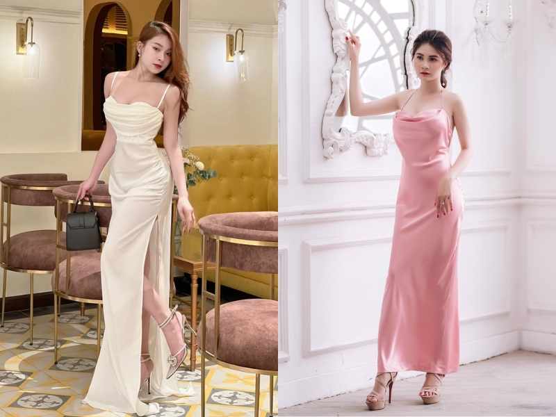 14053d51-di-dam-cuoi-mac-gi19 Váy lụa hai dây rất hợp với lễ cưới sang trọng (Nguồn: shopee.vn)