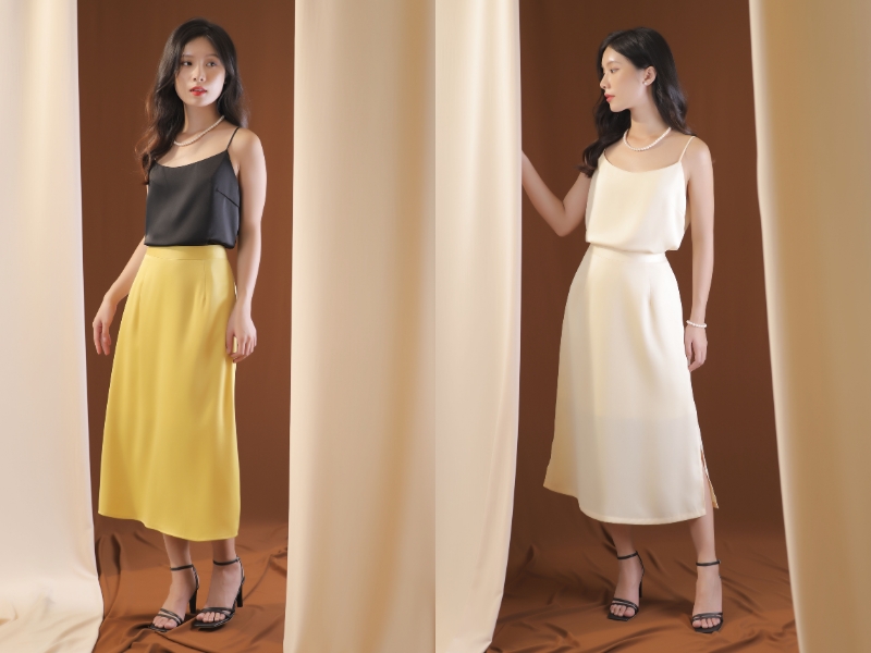 82bc10f0-di-dam-cuoi-mac-gi20 Đám cưới nên mặc gì? Áo hai dây lụa giúp bạn có một outfit ăn cưới thật thu hút